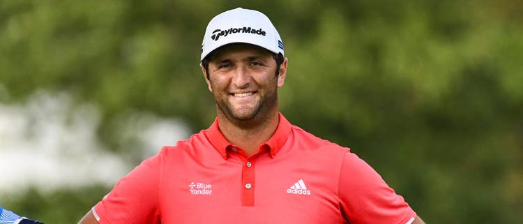 OLYMPIA FIELDS, ILLINOIS - AUGUST 30: Jon Rahm of Spain celebrates after making a putt for birdie on the 16th green during the final round of the BMW Championship on the North Course at Olympia Fields Country Club on August 30, 2020 in Olympia Fields, Illinois. (Photo by Stacy Revere/Getty Images)